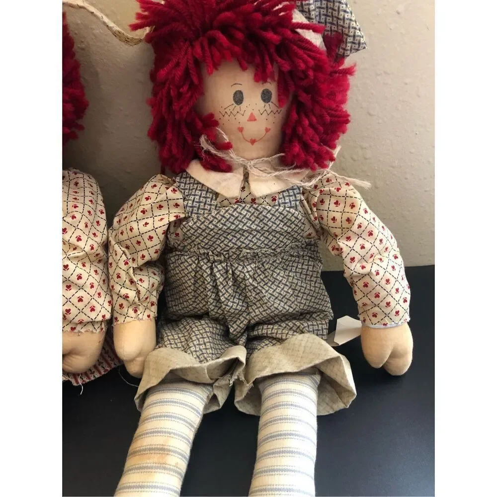 Vintage Darla’s Dolls Rag Doll Pair Handmade Red Yarn Hair 19in